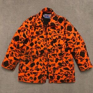 Vintage Saf-T-Bak Chiller Killer Hunting Jacket Orange Duck Camo Made in USA XL